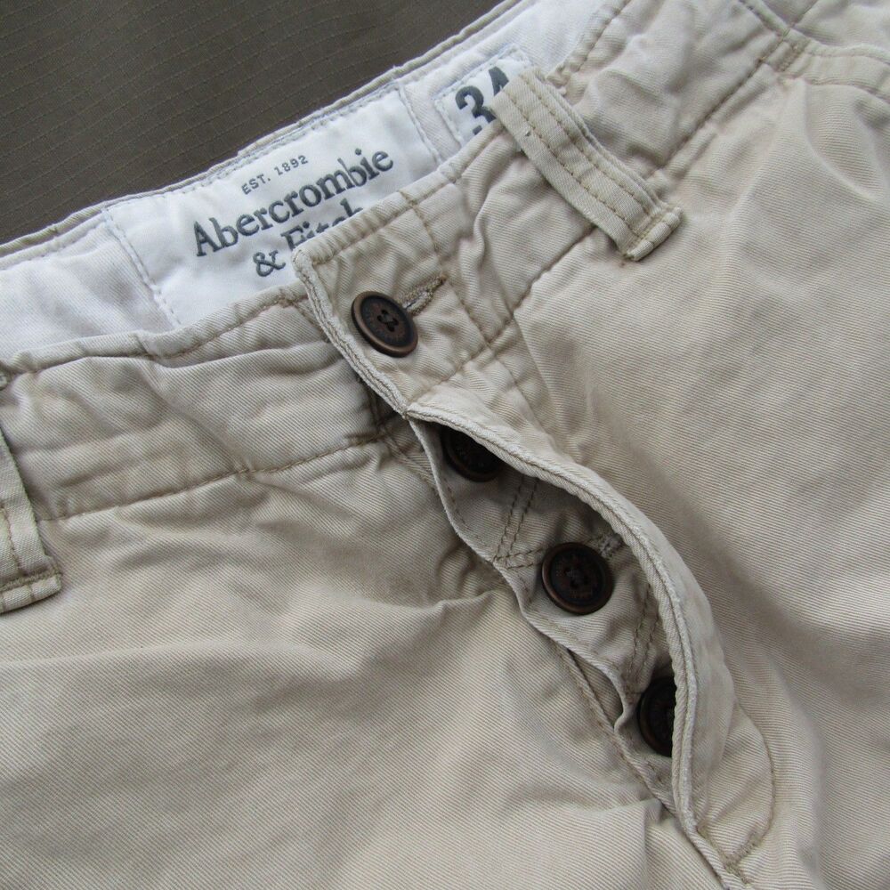 Abercrombie & Fitch Men's Size 34 Khaki Cargo Shorts Button Fly Heavy Cotton - Picture 2 of 15